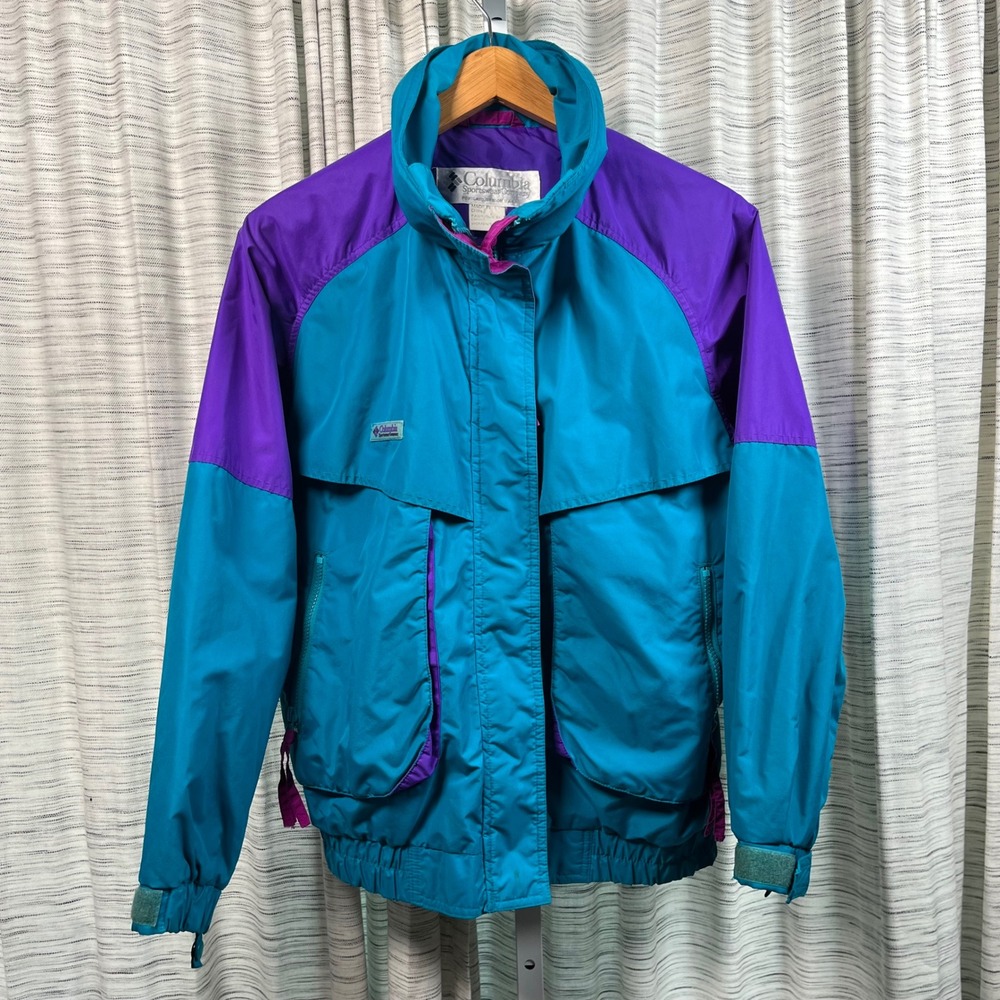 Vintage Columbia Womens Sportswear Powder Keg Colorblock Jacket Teal‎ Purple M
